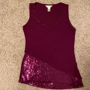 Christopher & Banks Sequins Asymmetrical Burgundy Tank Top